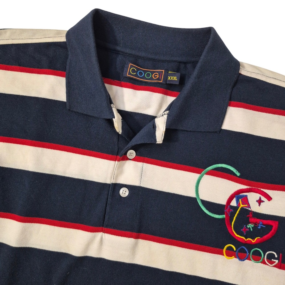 COOGI Polo Shirt Mens XLT Red White Blue Striped Embroidered Logo Short Sleeve